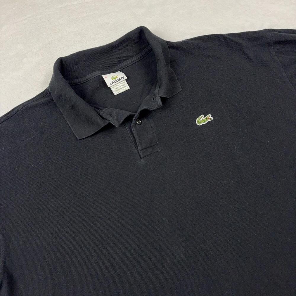 Lacoste Polo Shirt Mens 9 Black 100% Cotton Collared Embroidered Crocodile Logo